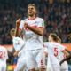 COLOGNE, GERMANY - FEBRUARY 08: Simon Terodde of FC Koln (9) celebrates after scoring his team's fourth goal with team mates during the Second Bundesliga match between 1. FC Koeln and FC St. Pauli at RheinEnergieStadion on February 08, 2019 in Cologne, Germany. (Photo by Maja Hitij/Bongarts/Getty Images)