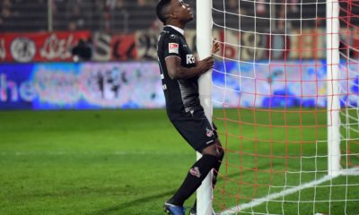 BERLIN, GERMANY - JANUARY 31: Jhon Cordoba of Koeln reacts during the Second Bundesliga match between 1. FC Union Berlin and 1. FC Koeln at Stadion An der Alten Foersterei on January 31, 2019 in Berlin, Germany. (Photo by Stuart Franklin/Bongarts/Getty Images)