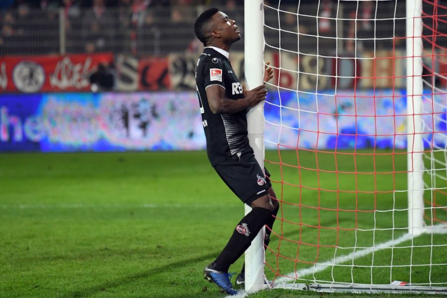 BERLIN, GERMANY - JANUARY 31: Jhon Cordoba of Koeln reacts during the Second Bundesliga match between 1. FC Union Berlin and 1. FC Koeln at Stadion An der Alten Foersterei on January 31, 2019 in Berlin, Germany. (Photo by Stuart Franklin/Bongarts/Getty Images)