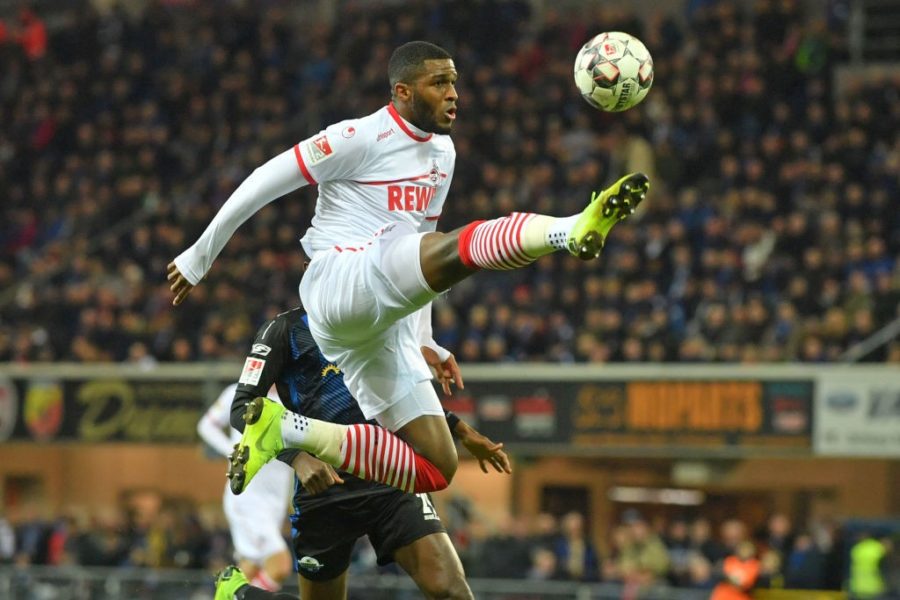 PADERBORN, GERMANY - FEBRUARY 15: Anthony Modeste of Koeln kicks the ball during the Second Bundesliga match between SC Paderborn 07 and 1. FC Koeln at Benteler Arena on February 15, 2019 in Paderborn, Germany. (Photo by Thomas F. Starke/Bongarts/Getty Images)