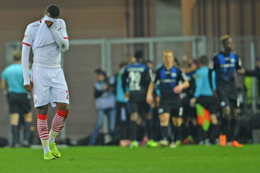 PADERBORN, GERMANY - FEBRUARY 15: Anthony Modeste (L) of Koeln looks dejected during the Second Bundesliga match between SC Paderborn 07 and 1. FC Koeln at Benteler Arena on February 15, 2019 in Paderborn, Germany. (Photo by Thomas F. Starke/Bongarts/Getty Images)