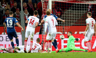 COLOGNE, GERMANY - APRIL 15: Manuel Wintzheimer #19 of Hamburg scores the equalizing goal during the Second Bundesliga match between 1. FC Koeln and Hamburger SV at RheinEnergieStadion on April 15, 2019 in Cologne, Germany. (Photo by Lars Baron/Bongarts/Getty Images)