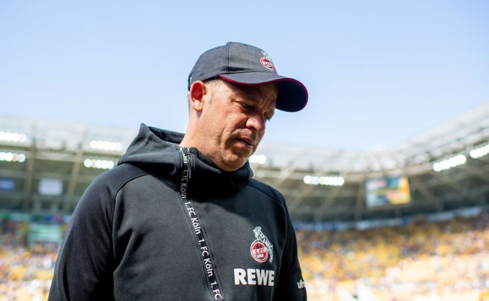 DRESDEN, GERMANY - APRIL 21: Headcoach Markus Anfang of Koeln reacts prior the Second Bundesliga match between SG Dynamo Dresden and 1. FC Koeln at Rudolf-Harbig-Stadion on April 21, 2019 in Dresden, Germany. (Photo by Thomas Eisenhuth/Bongarts/Getty Images)