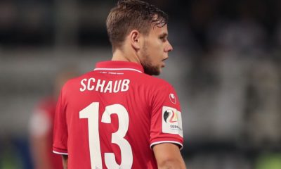 A badge to promote the German candidation for EURO 2024 is seen on the tricot of Louis Schaub of Cologne during to the Second Bundesliga match between SV Sandhausen and 1. FC Koeln at BWT-Stadion am Hardtwald on September 21, 2018 in Sandhausen, Germany. (Photo by Christian Kaspar-Bartke/Bongarts/Getty Images)