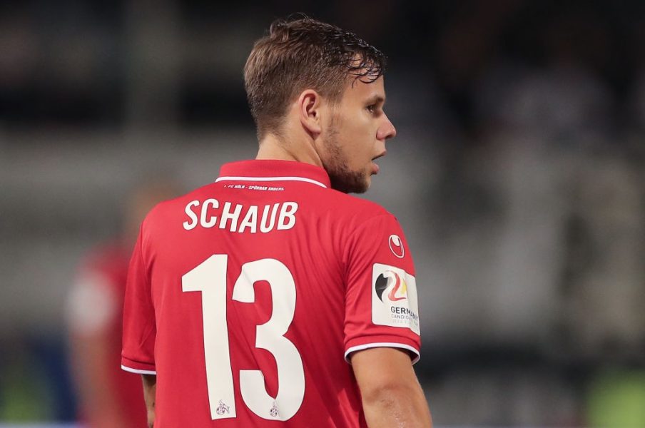 A badge to promote the German candidation for EURO 2024 is seen on the tricot of Louis Schaub of Cologne during to the Second Bundesliga match between SV Sandhausen and 1. FC Koeln at BWT-Stadion am Hardtwald on September 21, 2018 in Sandhausen, Germany. (Photo by Christian Kaspar-Bartke/Bongarts/Getty Images)