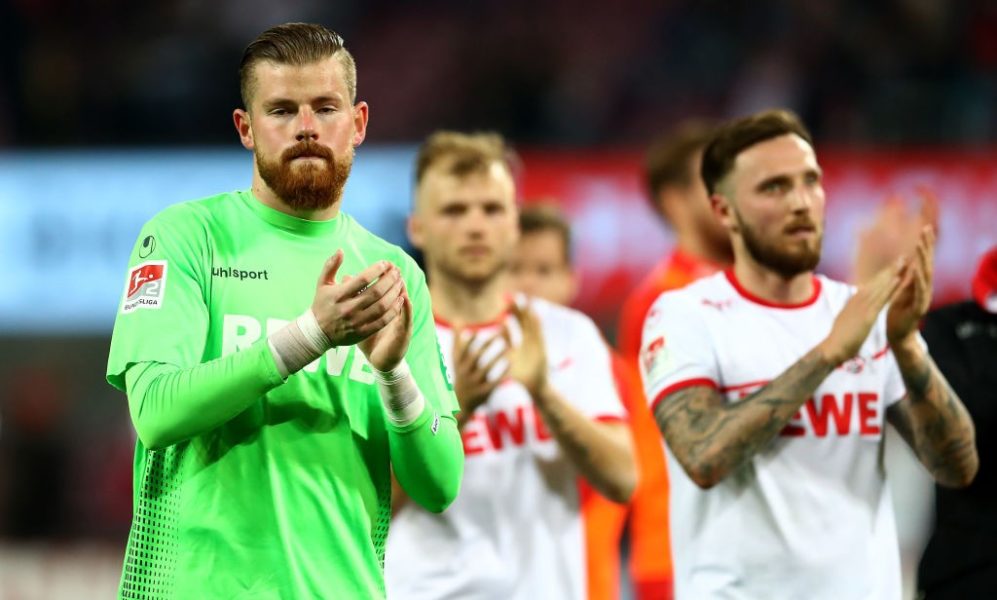 COLOGNE, GERMANY - APRIL 15: Timo Horn, goalkeeper of Koeln reacts after the Second Bundesliga match between 1. FC Koeln and Hamburger SV at RheinEnergieStadion on April 15, 2019 in Cologne, Germany. (Photo by Lars Baron/Bongarts/Getty Images)