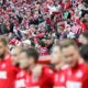 COLOGNE, GERMANY - APRIL 26: Fans of Koeln prior to the Second Bundesliga match between 1. FC Koeln and SV Darmstadt 98 at RheinEnergieStadion on April 26, 2019 in Cologne, Germany. (Photo by Maja Hitij/Bongarts/Getty Images)