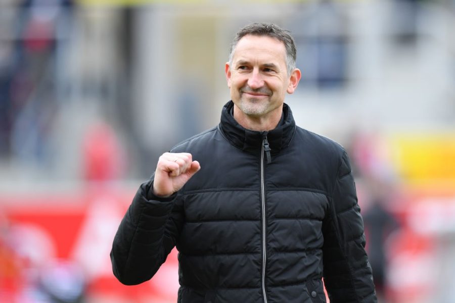 REGENSBURG, GERMANY - FEBRUARY 24: Head coach Achim Beierlorzer of Regensburg looks on prior to the Second Bundesliga match between SSV Jahn Regensburg and Hamburger SV at Continental Arena on February 24, 2019 in Regensburg, Germany. (Photo by Sebastian Widmann/Bongarts/Getty Images)