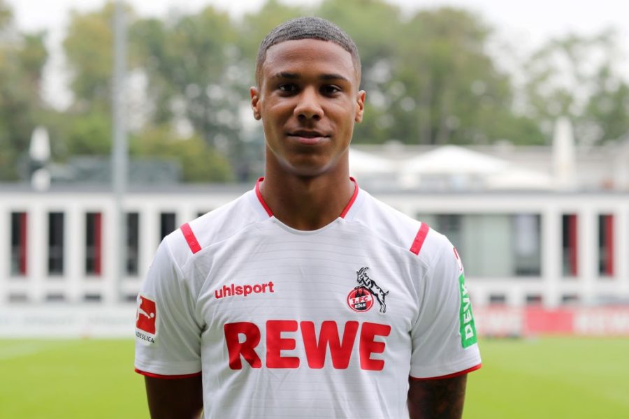 COLOGNE, GERMANY - JULY 16: Ismail Jakobs of 1. FC Koeln poses during the team presentation at Geissbockheim on July 16, 2019 in Cologne, Germany. (Photo by Christof Koepsel/Bongarts/Getty Images)