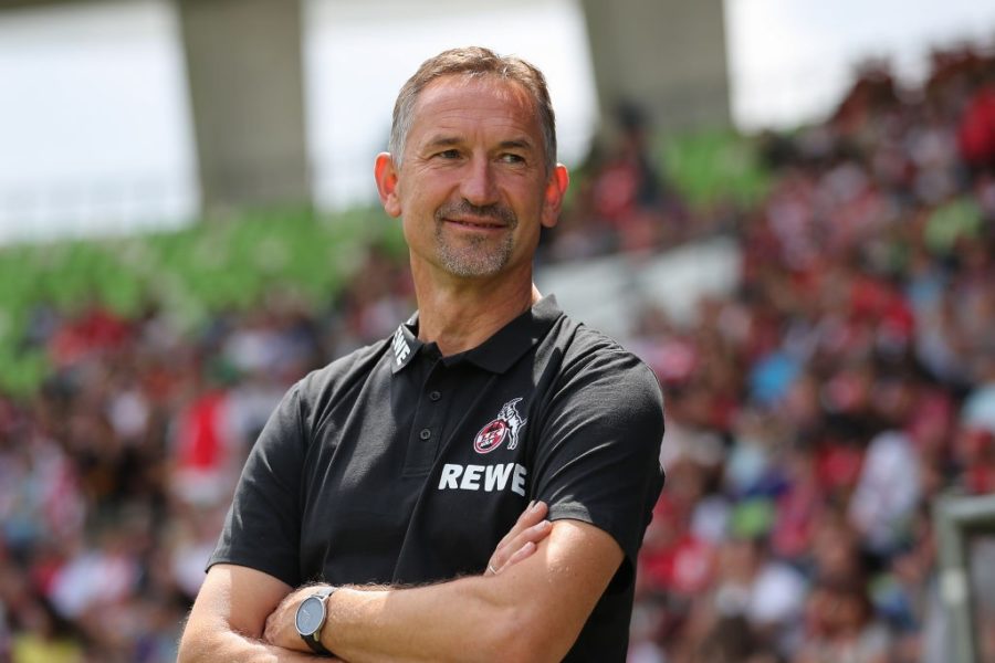 REUTLINGEN, GERMANY - JULY 14: Achim Beierlorzer Head coach of 1.FC Koeln looks on ahead of the pre-season friendly match between SSV Reutlingen v 1. FC Koeln at Stadion an der Kreuzeiche on July 14, 2019 in Reutlingen, Germany. (Photo by Christian Kaspar-Bartke/Bongarts/Getty Images)