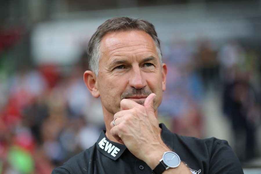 REUTLINGEN, GERMANY - JULY 14: Achim Beierlorzer Head coach of 1.FC Koeln looks on ahead of the pre-season friendly match between SSV Reutlingen v 1. FC Koeln at Stadion an der Kreuzeiche on July 14, 2019 in Reutlingen, Germany. (Photo by Christian Kaspar-Bartke/Bongarts/Getty Images)