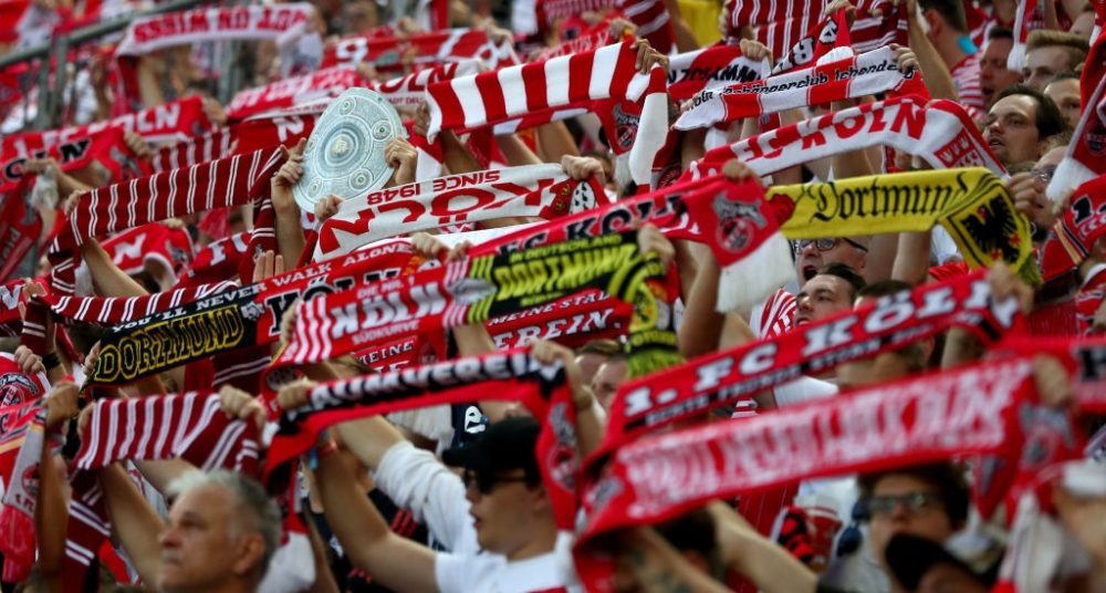 COLOGNE, GERMANY - AUGUST 23: Fans of Koeln are seen during the Bundesliga match between 1. FC Koeln and Borussia Dortmund at RheinEnergieStadion on August 23, 2019 in Cologne, Germany. (Photo by Lars Baron/Bongarts/Getty Images)