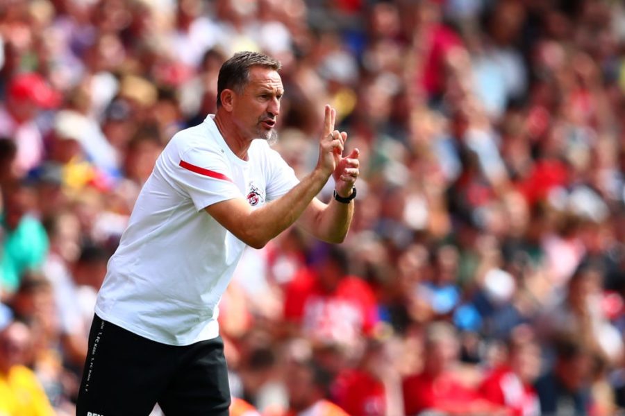 SOUTHAMPTON, ENGLAND - AUGUST 03: Achim Beierlorzer, the head coach of 1.FC Koln issues instructions to his players the Pre-Season Friendly match between Southampton and FC Koln at St. Mary's Stadium on August 03, 2019 in Southampton, England. (Photo by Dan Istitene/Getty Images)