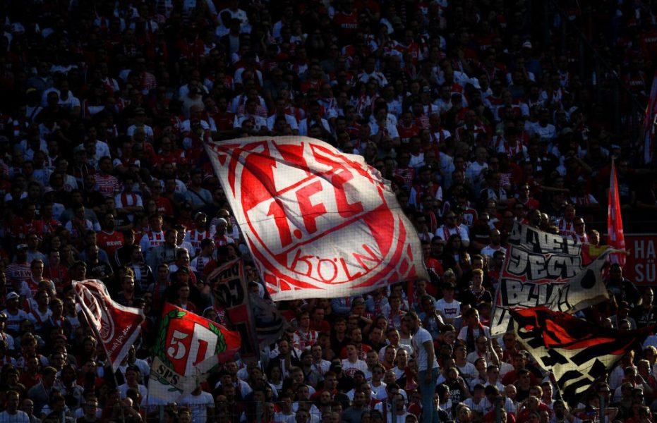 COLOGNE, GERMANY - SEPTEMBER 14: Cologne fans show their support during the Bundesliga match between 1. FC Koeln and Borussia Moenchengladbach at RheinEnergieStadion on September 14, 2019 in Cologne, Germany. (Photo by Jörg Schüler/Bongarts/Getty Images)