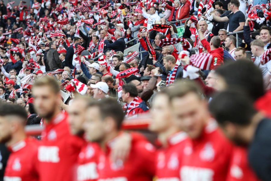 COLOGNE, GERMANY - APRIL 26: Fans of Koeln prior to the Second Bundesliga match between 1. FC Koeln and SV Darmstadt 98 at RheinEnergieStadion on April 26, 2019 in Cologne, Germany. (Photo by Maja Hitij/Bongarts/Getty Images)