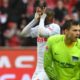 Cologne's French striker Anthony Modeste (L) celebarte after a goal during the German First division Bundesliga football match of FC Cologne vs Hertha Berlin in Cologne, on March 18, 2017. / AFP PHOTO / PATRIK STOLLARZ / RESTRICTIONS: DURING MATCH TIME: DFL RULES TO LIMIT THE ONLINE USAGE TO 15 PICTURES PER MATCH AND FORBID IMAGE SEQUENCES TO SIMULATE VIDEO. == RESTRICTED TO EDITORIAL USE == FOR FURTHER QUERIES PLEASE CONTACT DFL DIRECTLY AT + 49 69 650050 (Photo credit should read PATRIK STOLLARZ/AFP/Getty Images)