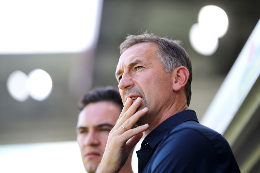 FREIBURG IM BREISGAU, GERMANY - AUGUST 31: Achim Beierlorzer, Head Coach of 1. FC Koln looks on prior to the Bundesliga match between Sport-Club Freiburg and 1. FC Koeln at Schwarzwald-Stadion on August 31, 2019 in Freiburg im Breisgau, Germany. (Photo by Simon Hofmann/Bongarts/Getty Images)