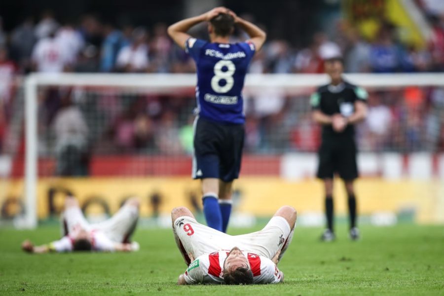 COLOGNE, GERMANY - APRIL 22: Marco Hoger #6 of 1.FC Koeln reacts after the Bundesliga match between 1. FC Koeln and FC Schalke 04 at RheinEnergieStadion on April 22, 2018 in Cologne, Germany. (Photo by Maja Hitij/Bongarts/Getty Images)