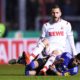 SAARBRUECKEN, GERMANY - OCTOBER 29: Dominick Drexler of 1. FC Koeln is challenged by Fanol Perdedaj of 1 FC. Saarbruecken during the DFB Cup second round match between 1. FC Saarbruecken and 1. FC Koeln at Ludwigspark Stadion on October 29, 2019 in Saarbruecken, Germany. (Photo by Alex Grimm/Bongarts/Getty Images)