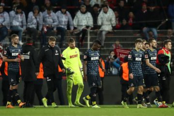 BERLIN, GERMANY - DECEMBER 08: Players of Koeln react after the Bundesliga match between 1. FC Union Berlin and 1. FC Koeln at Stadion An der Alten Foersterei on December 08, 2019 in Berlin, Germany. (Photo by Maja Hitij/Bongarts/Getty Images)