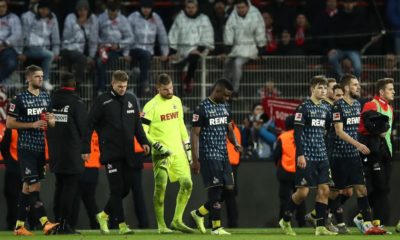 BERLIN, GERMANY - DECEMBER 08: Players of Koeln react after the Bundesliga match between 1. FC Union Berlin and 1. FC Koeln at Stadion An der Alten Foersterei on December 08, 2019 in Berlin, Germany. (Photo by Maja Hitij/Bongarts/Getty Images)
