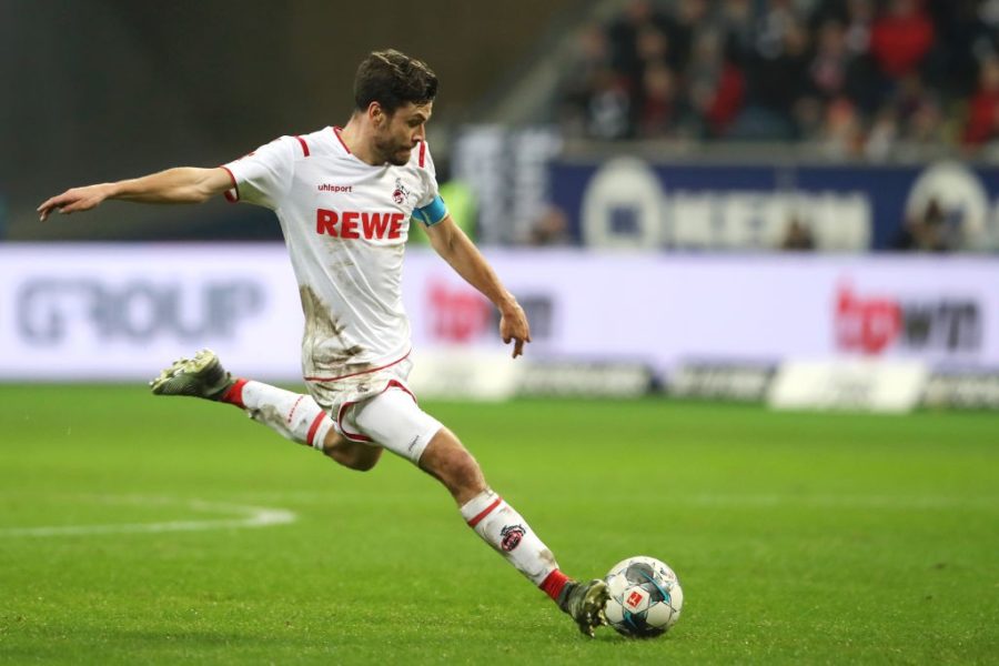 FRANKFURT AM MAIN, GERMANY - DECEMBER 18: Jonas Hector of 1. FC Koeln scores his team's first goal during the Bundesliga match between Eintracht Frankfurt and 1. FC Koeln at Commerzbank-Arena on December 18, 2019 in Frankfurt am Main, Germany. (Photo by Alexander Hassenstein/Bongarts/Getty Images)