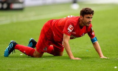WOLFSBURG, GERMANY - AUGUST 17: Jonas Hector of Koeln reacts during the Bundesliga match between VfL Wolfsburg and 1. FC Koeln at Volkswagen Arena on August 17, 2019 in Wolfsburg, Germany. (Photo by Martin Rose/Bongarts/Getty Images)