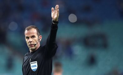 LEIPZIG, GERMANY - OCTOBER 31: Referee Marco Fritz gestures during the DFB Cup match between RB Leipzig and TSG 1899 Hoffenheim at Red Bull Arena on October 31, 2018 in Leipzig, Germany. (Photo by Ronny Hartmann/Bongarts/Getty Images)