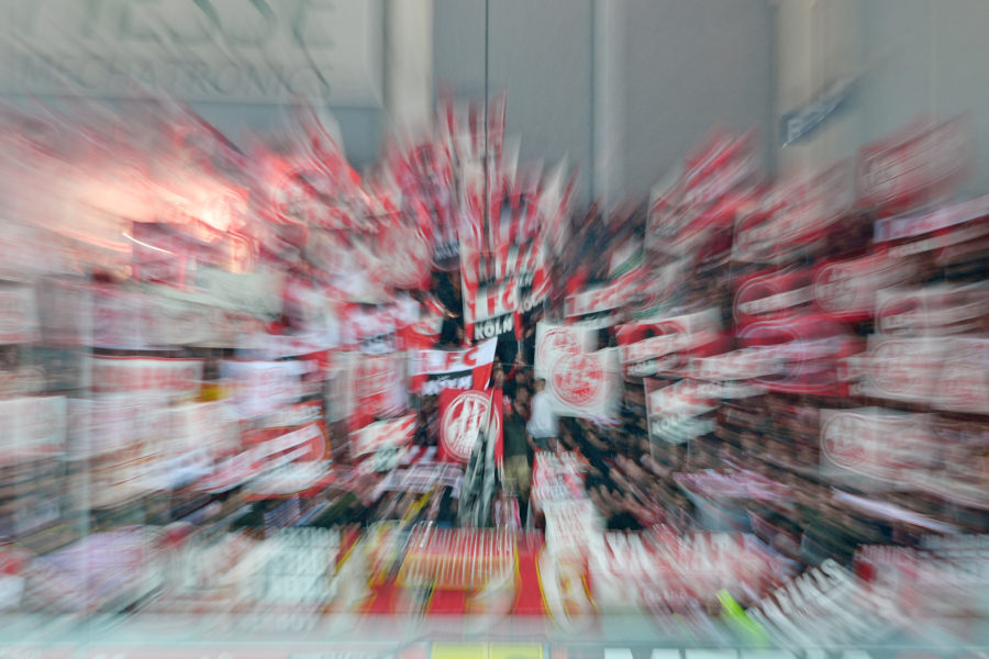PADERBORN, GERMANY - MARCH 06: Supporters of Koeln cheer their team during the Bundesliga match between SC Paderborn 07 and 1. FC Koeln at Benteler Arena on March 06, 2020 in Paderborn, Germany. (Photo by Thomas F. Starke/Bongarts/Getty Images)