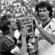 Fußball, DFB-Pokalfinale 1982/1983, 1. FC Köln - Fortuna Köln Gerd Strack re. und Pierre Littbarski beide 1. FC Köln sind DFB Pokalsieger 1983