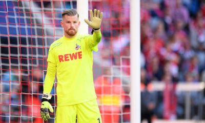 MUNICH, GERMANY - SEPTEMBER 21: Timo Horn of 1. FC Koeln gestures during the Bundesliga match between FC Bayern Muenchen and 1. FC Koeln at Allianz Arena on September 21, 2019 in Munich, Germany. (Photo by Sebastian Widmann/Bongarts/Getty Images)