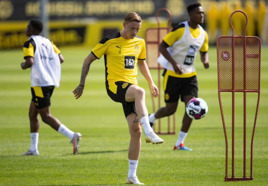 DORTMUND, GERMANY - AUGUST 03: Marius Wolf kicks the ball during the first training session of Borussia Dortmund after the summer break on August 03, 2020 in Dortmund, Germany. (Photo by Lars Baron/Getty Images)