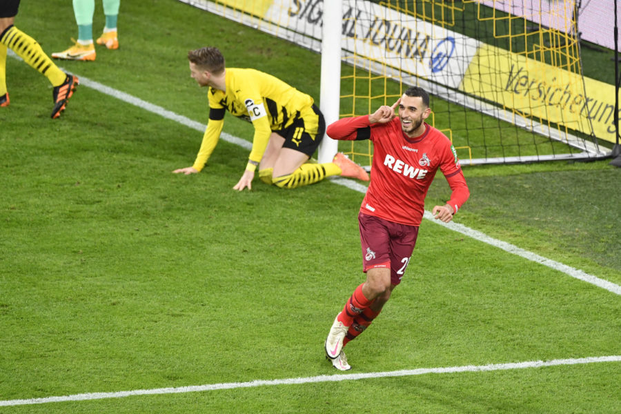 Fussball 1. Bundesliga / Borussia Dortmund - 1. FC Koeln Ellyes SKHIRI K jubelt nach seinem Tor zum 0:2, Fussball 1. Bundesliga Saison 2020/2021, 9.Spieltag, Spieltag09, Borussia Dortmund - 1. FC Koeln am 28.11.2020. DFL REGULATIONS PROHIBIT ANY USE OF PHOTOGRAPHS AS IMAGE SEQUENCES AND/OR QUASI-VIDEO.EDITORIAL USE ONLY. NO SECONDARY RE-SALE WITHIN 48h AFTER KICK-OFF. Nur fuer journalistische Zwecke National and International News Agencies OUT NO RESALE Foto:Frank Hoermann / SVEN SIMON / POOL Dortmund Signal-Iduna-Park NRW Deutschland *** Soccer 1 Bundesliga Borussia Dortmund 1 FC Koeln Ellyes SKHIRI K cheers after his goal for 0 2, Soccer 1 Bundesliga Season 2020 2021, 9 Matchday, Matchday09, Borussia Dortmund 1 FC Koeln am 28 11 2020 DFL REGULATIONS PROHIBIT ANY USE OF PHOTOGRAPHS AS IMAGE SEQUENCES AND OR QUASI VIDEO EDITORIAL USE ONLY NO SECONDARY RE SALE WITHIN 48h AFTER KICK OFF For journalistic purposes only National and International News Agencies OUT NO RESALE Photo Frank Hoermann SVEN SIMON POOL Dortmund Signal Iduna Park NRW Germany Poolfoto SvenSimon / POOL ,EDITORIAL USE ONLY