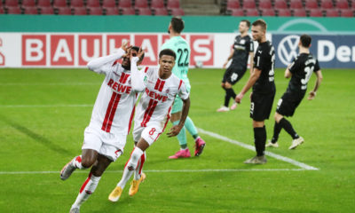 1.FC Köln vs. VFL Osnabrück, DFB Pokal, 2. Hauptrunde, 22.12.20, 18.30 Uhr, Jubel nach dem Tor zum 1:0: Anthony Modeste 1.FC Köln, DFL REGULATIONS PROHIBIT ANY USE OF PHOTOGRAPHS AS IMAGE SEQUENCES AND/OR QUASI-VIDEO, Bild: *** Sport 1 FC Köln vs VFL Osnabrück, DFB Pokal, 2 Hauptrunde, 22 12 20, 18 30 Uhr, Jubel nach dem Tor zum 1 0 Anthony Modeste 1 FC Köln , DFL REGULATIONS PROHIBIT ANY USE OF PHOTOGRAPHS AS IMAGE SEQUENCES AND OR QUASI VIDEO, Bild