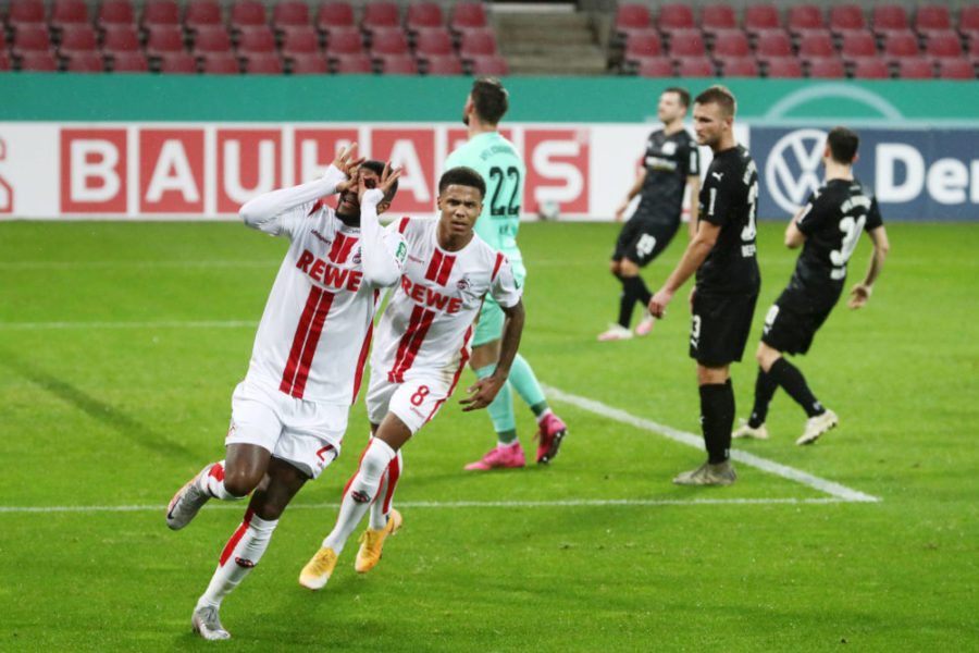 1.FC Köln vs. VFL Osnabrück, DFB Pokal, 2. Hauptrunde, 22.12.20, 18.30 Uhr, Jubel nach dem Tor zum 1:0: Anthony Modeste 1.FC Köln, DFL REGULATIONS PROHIBIT ANY USE OF PHOTOGRAPHS AS IMAGE SEQUENCES AND/OR QUASI-VIDEO, Bild: *** Sport 1 FC Köln vs VFL Osnabrück, DFB Pokal, 2 Hauptrunde, 22 12 20, 18 30 Uhr, Jubel nach dem Tor zum 1 0 Anthony Modeste 1 FC Köln , DFL REGULATIONS PROHIBIT ANY USE OF PHOTOGRAPHS AS IMAGE SEQUENCES AND OR QUASI VIDEO, Bild