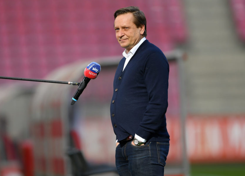 COLOGNE, GERMANY - FEBRUARY 20: Horst Heldt, 1. FC Koeln Managing Director of Sport talks to Sky Sports prior to the Bundesliga match between 1. FC Koeln and VfB Stuttgart at RheinEnergieStadion on February 20, 2021 in Cologne, Germany. Sporting stadiums around Germany remain under strict restrictions due to the Coronavirus Pandemic as Government social distancing laws prohibit fans inside venues resulting in games being played behind closed doors. (Photo by Frederic Scheidemann/Getty Images)