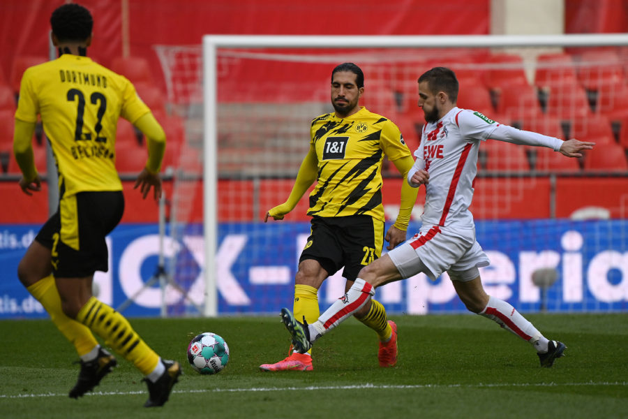 Koeln, Rheinenergiestadion, 20.03.21, GER, Herren, 1.Bundesliga, Saison 2020-2021, 1.FC Koeln - Borussia Dortmund Bild: v. li. im Zweikampf Emre Can Dortmund und Dominick Drexler Koeln Nur fuer journalistische Zwecke Only for editorial use Gemaess den Vorgaben der DFL Deutsche Fußball Liga ist es untersagt, in dem Stadion und/oder vom Spiel angefertigte Fotoaufnahmen in Form von Sequenzbildern und/oder videoaehnlichen Fotostrecken zu verwerten bzw. verwerten zu lassen. DFL regulations prohibit any use of photographs as image sequences and/or quasi-video. NRW Deutschland *** Koeln, Rheinenergiestadion, 20 03 21, GER, Herren, 1 Bundesliga, Saison 2020 2021, 1 FC Koeln Borussia Dortmund Bild v li im Zweikampf Emre Can Dortmund und Dominick Drexler Koeln Nur fuer journalistische Zwecke Only for editorial use According to the regulations of the DFL Deutsche Fußball Liga it is prohibited, DFL regulations prohibit any use of photographs as image sequences and or quasi video NRW Germany