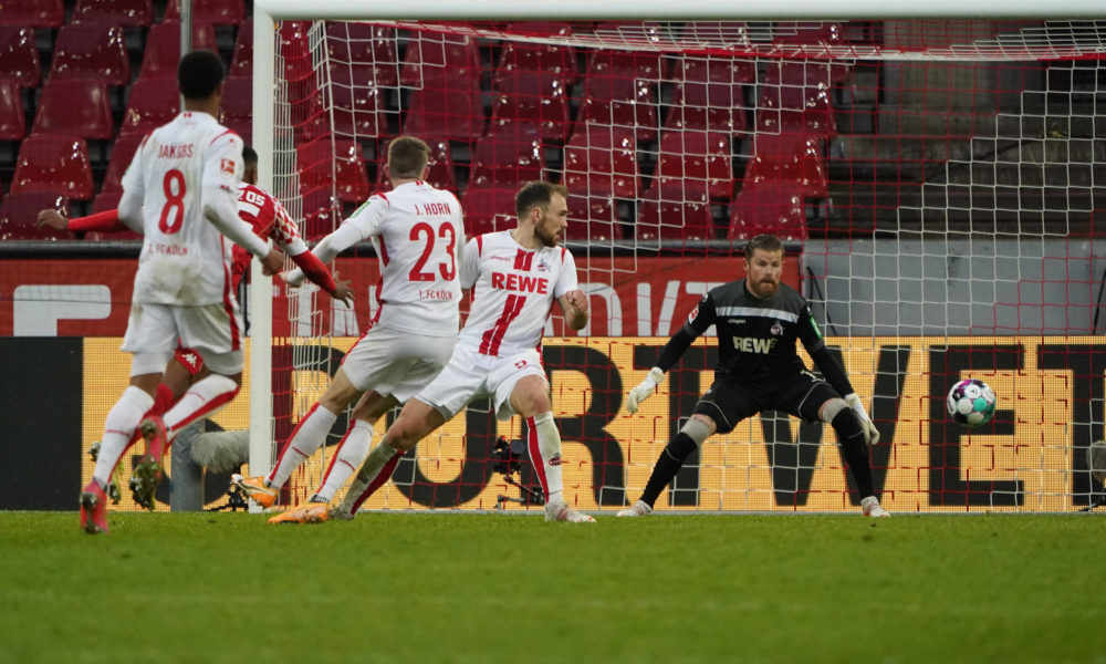 Fussball, 1.BL Saison 2020/2021, 1.FC Köln vs FSV mainz 05, 11.04.2021, Rheinenergiestadion Köln, Leandro Barreiro Martins erzielte das 2:3 für Mainz 05 *** Football, 1 BL season 2020 2021, 1 FC Köln vs FSV mainz 05, 11 04 2021, Rheinenergiestadion Köln, Leandro Barreiro Martins scored the 2 3 for Mainz 05.