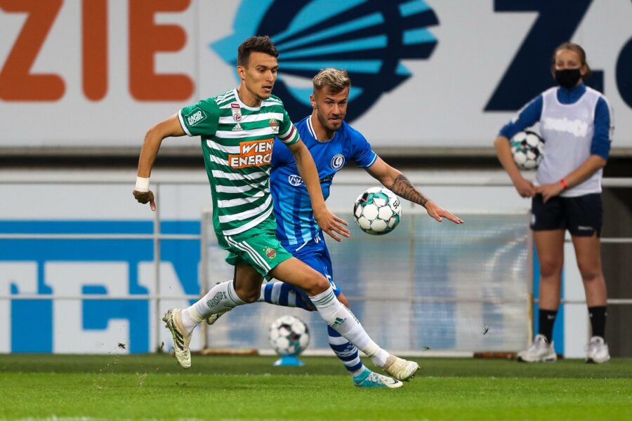 SOCCER - CL, Gent vs Rapid GHENT,BELGIUM,15.SEP.20 - SOCCER - UEFA Champions League, qualification, KAA Gent vs SK Rapid Wien. Image shows Dejan Ljubicic Rapid and Niklas Dorsch Gent. PUBLICATIONxINxGERxHUNxONLY GEPAxpictures/xPhilippxBrem